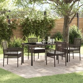 Conjunto de Comedor de Jardín  de 5 Piezas con Cojines Marrón Ratán Sintético
