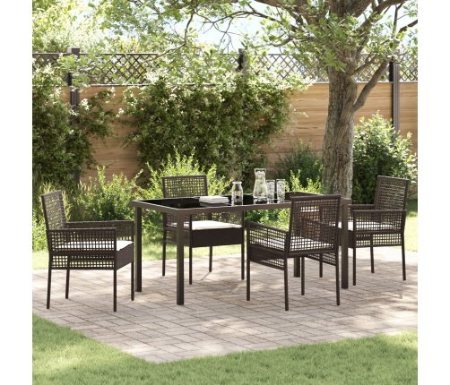 Conjunto de Comedor de Jardín  de 5 Piezas con Cojines Marrón Ratán Sintético