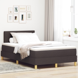 Cama con somier  con colchón y LED marrón oscuro 120x200 cm tela