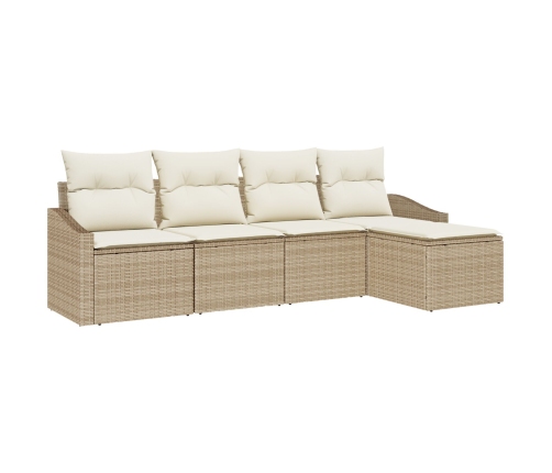 Set de Sofás de Jardín  Conjunto de 5 Beige Ratán, Poliéster