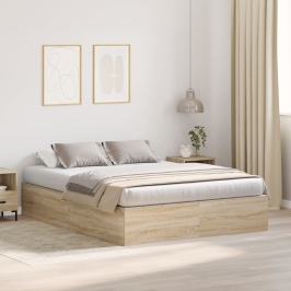 Cama  con Almacenamiento Roble Sonoma Madera elaborada 140 x 200 cm