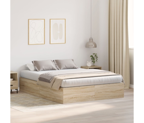Cama  con Almacenamiento Roble Sonoma Madera elaborada 140 x 200 cm