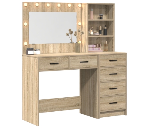 Conjunto de Mesa de Tocador de 2 Piezas con LED de Madera Elaborada en Roble Sonoma