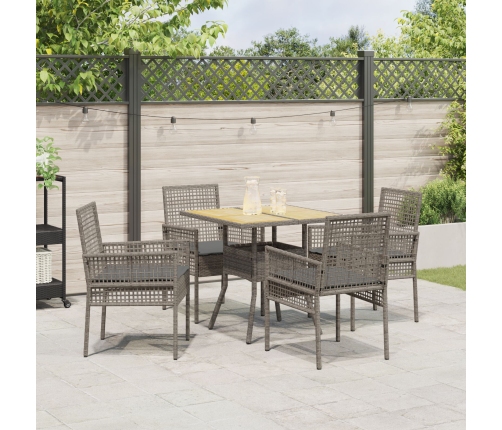 Juego de Comedor de Jardín de 5 Piezas con Cojines Gris Poliratán