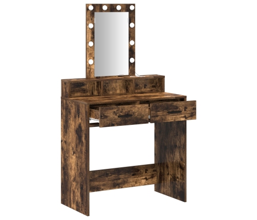 Mesa de tocador  con luces LED en roble ahumado 79x41x140 cm