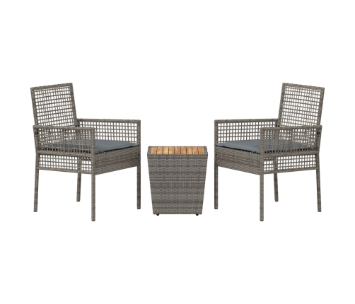 Conjunto de Bistro de Jardín de 3 Piezas con Cojines Gris de Poliratán