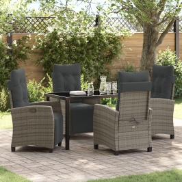 Conjunto de Comedor de Jardín de 5 Piezas Gris Ratán Poliéster