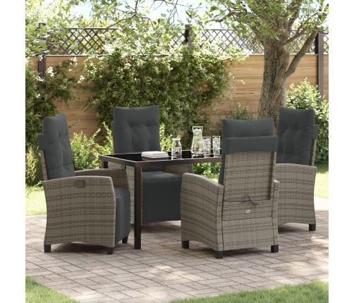 Conjunto de Comedor de Jardín de 5 Piezas Gris Ratán Poliéster