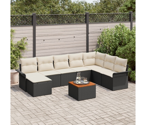 Conjunto de Sofás de Jardín  9 Piezas Negro y crema Ratán y tela