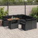 Set de Sofá de Jardín de 9 Piezas con Cojines Negro Ratán Poliéster Acacia
