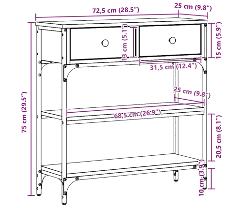 Mesa Consola  Madera Vieja 72,5x25x75 cm Madera de Ingeniería y Acero
