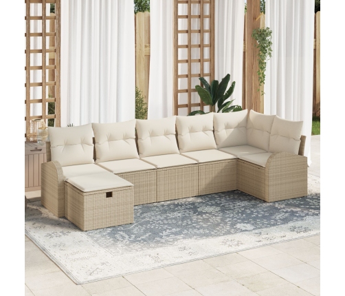 Conjunto de Sofá de Jardín de 7 Piezas Con Cojines Beige de Ratán Sintético