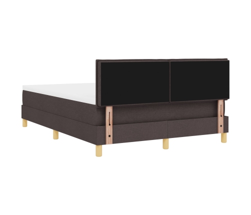 Cama Box Spring  con Colchón y LED Marrón Oscuro 140x190 cm Tela