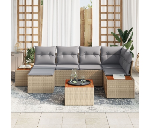 Juego de Sofás de Jardín de 7 Piezas con Cojines Beige Poliratán Acacia