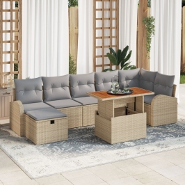 Conjunto de Sofá de Jardín de 8 Piezas con Cojines Beige Ratán Polito