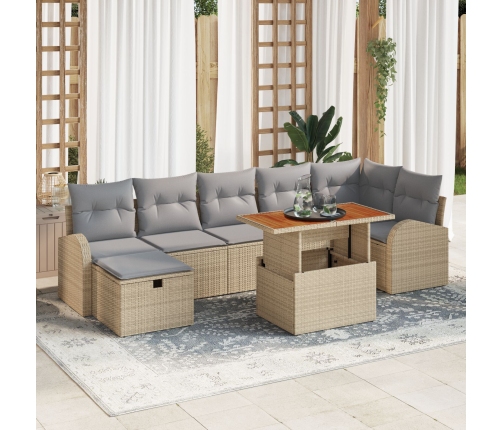 Conjunto de Sofá de Jardín de 8 Piezas con Cojines Beige Ratán Polito