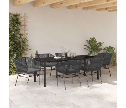 Juego de Comedor de Jardín de 7 Piezas con Cojines Negro Poliratán