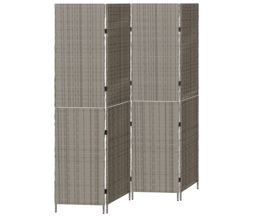 Divisor de habitaciones  4 paneles plegable gris 195x180 cm poli ratán