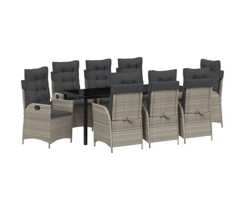 Conjunto de Comedor de Jardín de 9 Piezas con Cojines Gris Claro de Poliratán