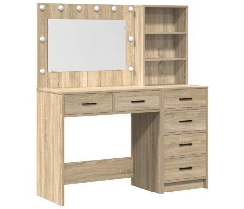 Conjunto de Mesa de Tocador de 2 Piezas con LED de Madera Elaborada en Roble Sonoma