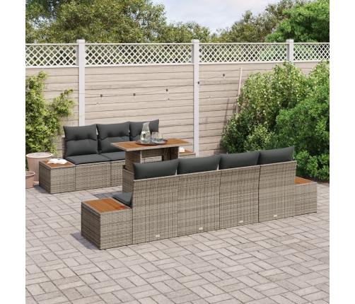 Conjunto de Sofá de Jardín  Juego de 8 Gris Ratán Poliéster, Madera