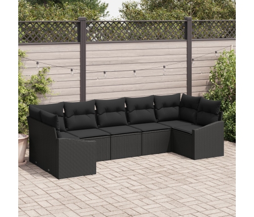 Conjunto de Sofá de Jardín  Set de 7 Negro Ratán y Poliéster