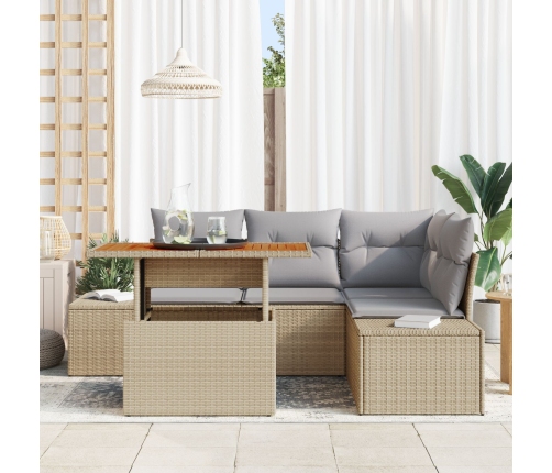 Juego de Comedor de Jardín de 5 Piezas con Cojines – Ratán Polivinílico Beige Acacia