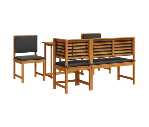 Set de Comedor de Jardín de 5 Piezas con Cojines de Madera de Acacia