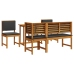 Set de Comedor de Jardín de 5 Piezas con Cojines de Madera de Acacia