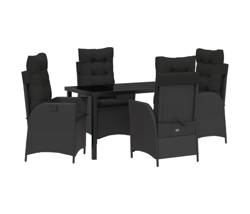 Juego de Comedor de Jardín de 5 Piezas con Cojines Negro Poliratán