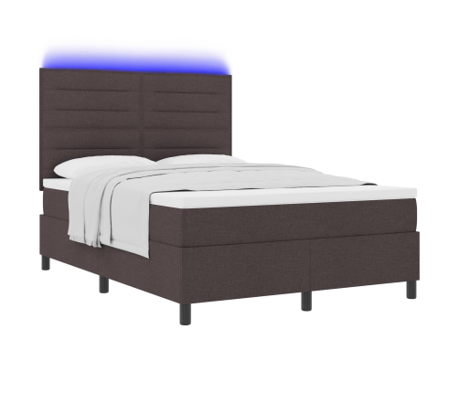 Cama con somier  con colchón y LED marrón oscuro 160x200 cm tela