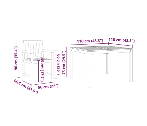 Conjunto de Comedor de Jardín de 3 Piezas en Madera Sólida de Acacia