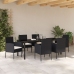 Set de Comedor de Jardín de 7 Piezas con Cojines Negro Poliratán