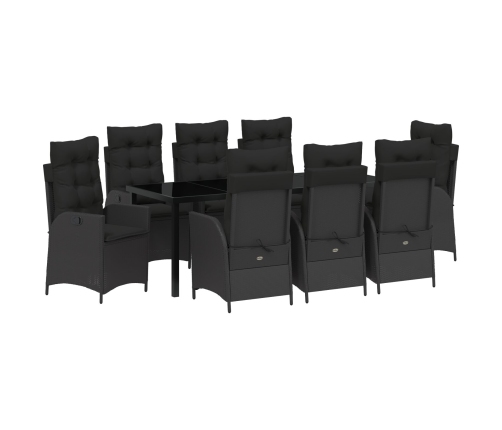 Juego de comedor de jardín de 9 piezas  con cojines Negro Rattan Poli