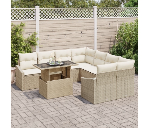 Conjunto de Sofá de Jardín  Set de 9 Beige Ratán Mesa de Exterior