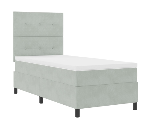 Cama Box Spring  con Colchón y Luz LED Gris Claro 90x200 cm Terciopelo