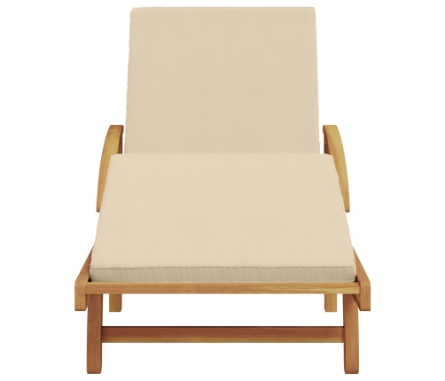 Tumbona plegable  con ruedas y cojín beige de madera maciza de acacia