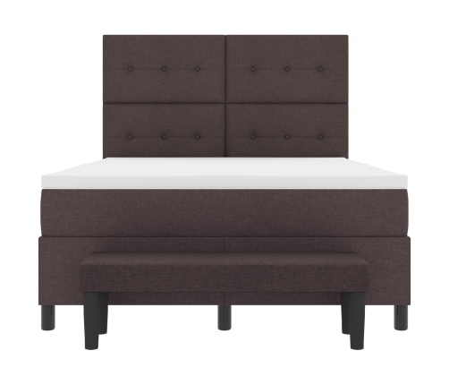 Cama con Box Spring  con Colchón y Bancó Marrón Oscuro 140x200 cm Tela