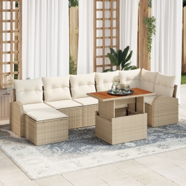 Set de Comedor de Jardín  de 8 Piezas con Cojines Beige y Marrón