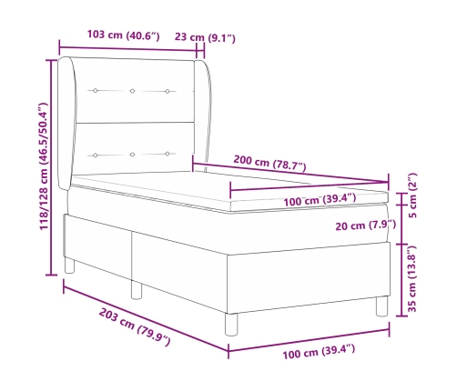 Cama Box Spring  con Colchón Azul 100x200 cm Tela