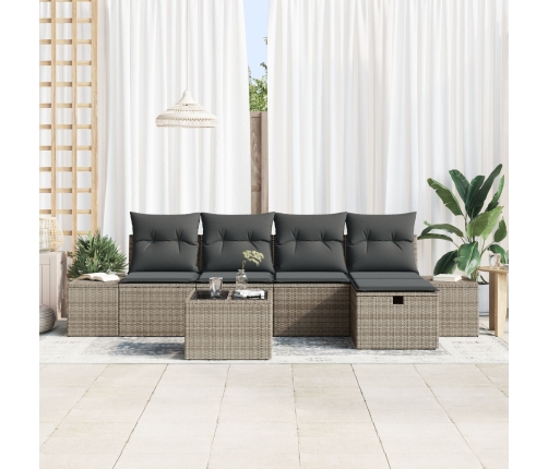 Conjunto de Sofá de 6 Piezas  con Cojines Gris Poliratán