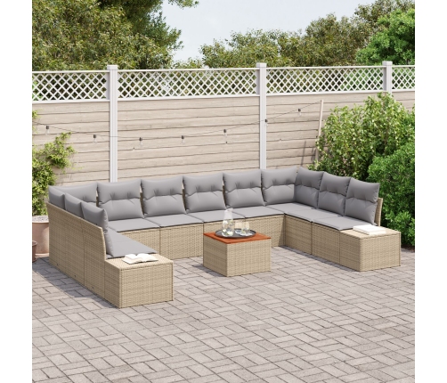 Conjunto de Sofá de Jardín  de 11 Piezas con Cojines Beige Ratán Acacia