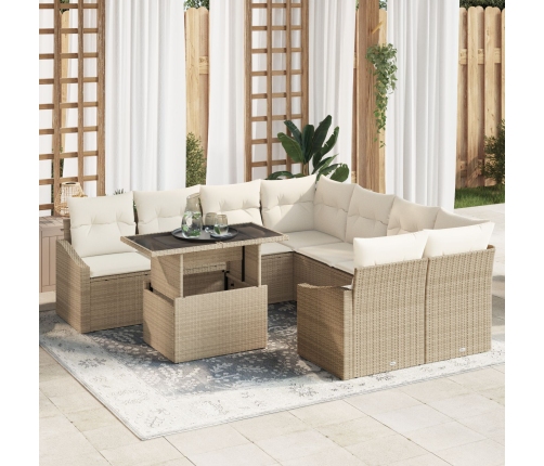 Conjunto de Sofá de Jardín  Set de 9 Beige Ratán Mesa de Exterior