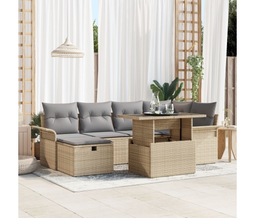 Conjunto de Sofá de Jardín de 7 piezas con Cojines Beige Ratán Sintético