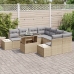 Conjunto de Sofá de Jardín de 9 Piezas con Cojines Beige Poliratán