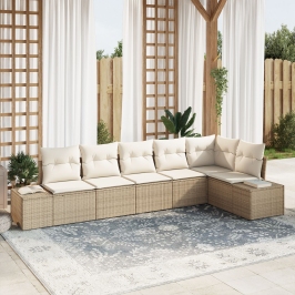 Conjunto de sofá de jardín  de 6 piezas con cojines Beige Poliratán
