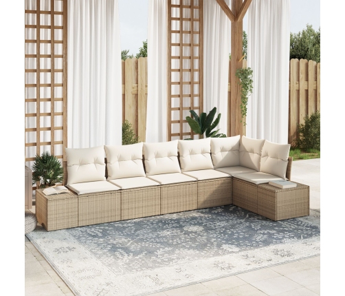 Conjunto de sofá de jardín  de 6 piezas con cojines Beige Poliratán