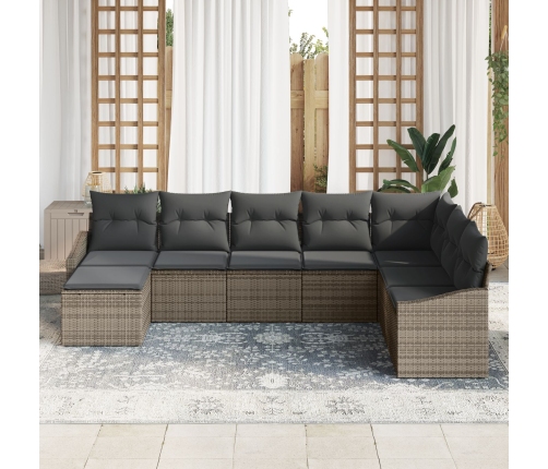 Conjunto de Comedor de Jardín de 8 Piezas con Cojines Gris de Ratán Poli