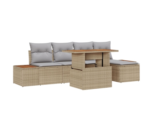 Juego de Sofás de Jardín Set de 6 Beige, Gris Ratán, Poliéster