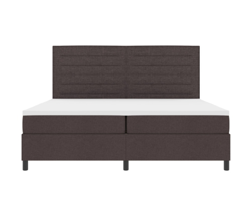 Cama con muelles  con colchón y luces LED Marrón oscuro 200x200 cm Tela